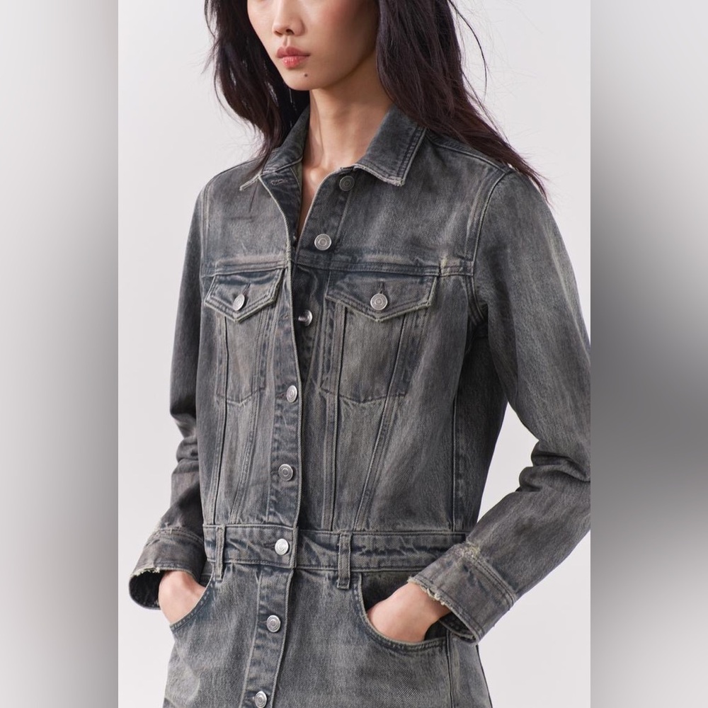 ZARA ZW Collection Denim Cotton Shirt Midi Dress Size Small Gray Wash $139 NWT - Picture 4 of 13